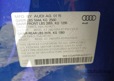 2015 Audi Sq5 3.0T Premium Plus z USA, uszkodzony, nr VIN WA1CGAFP8FA093771